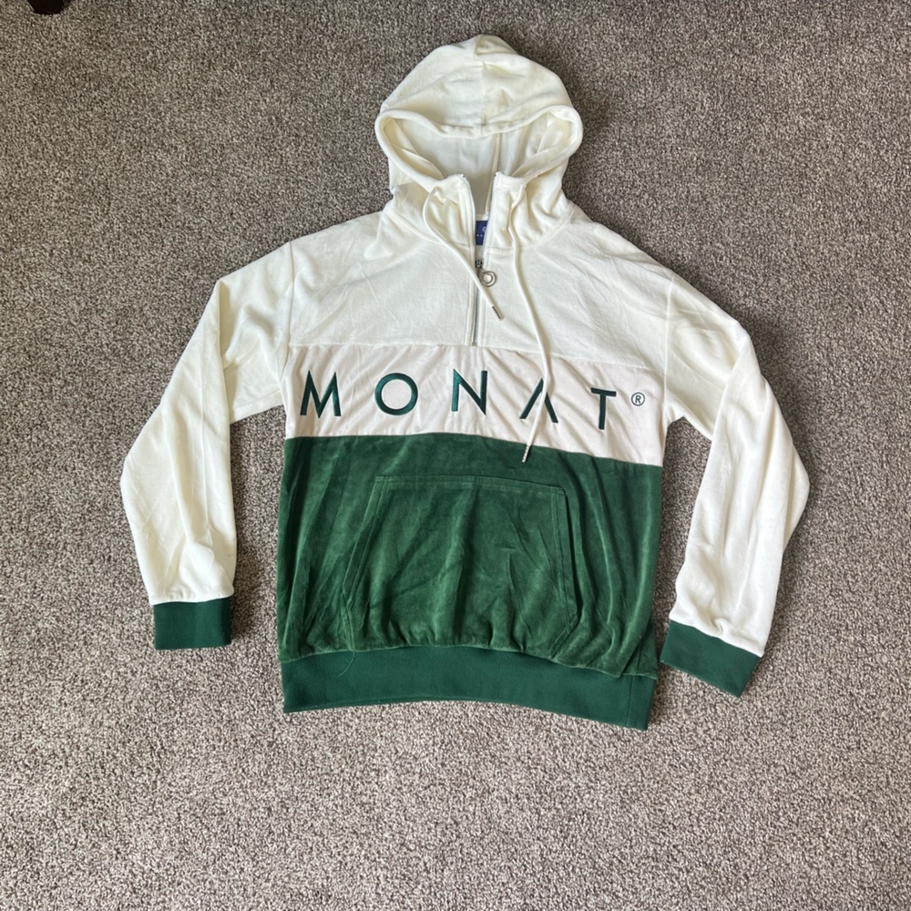 Monat Green and White Velour Hoodie